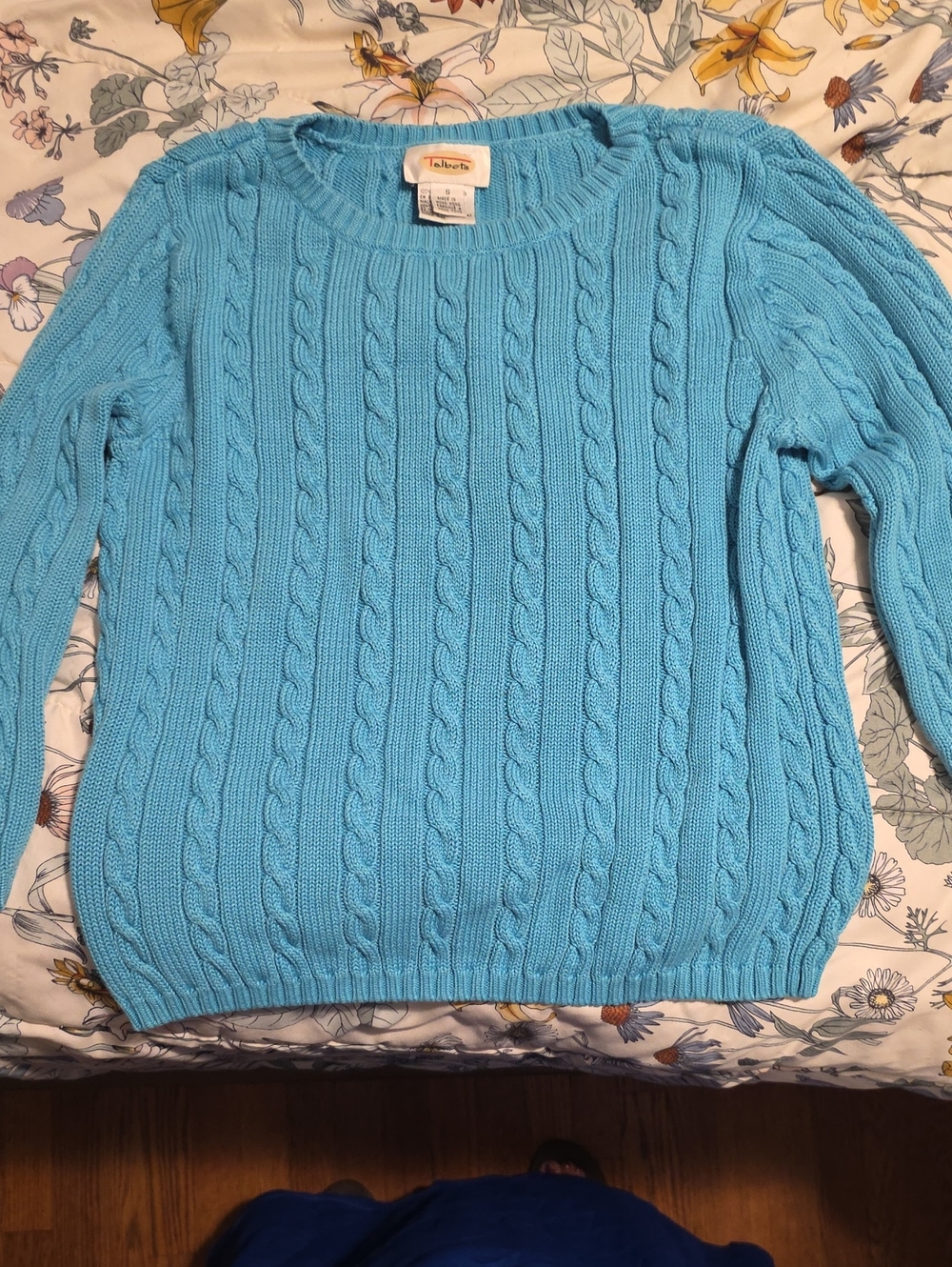 Talbots Bright Aqua Cable Knit Crewneck Sweater